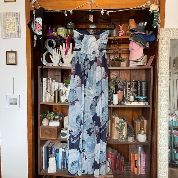 ASOS blue floral strapless gown sz 6 - Picture 6 of 9